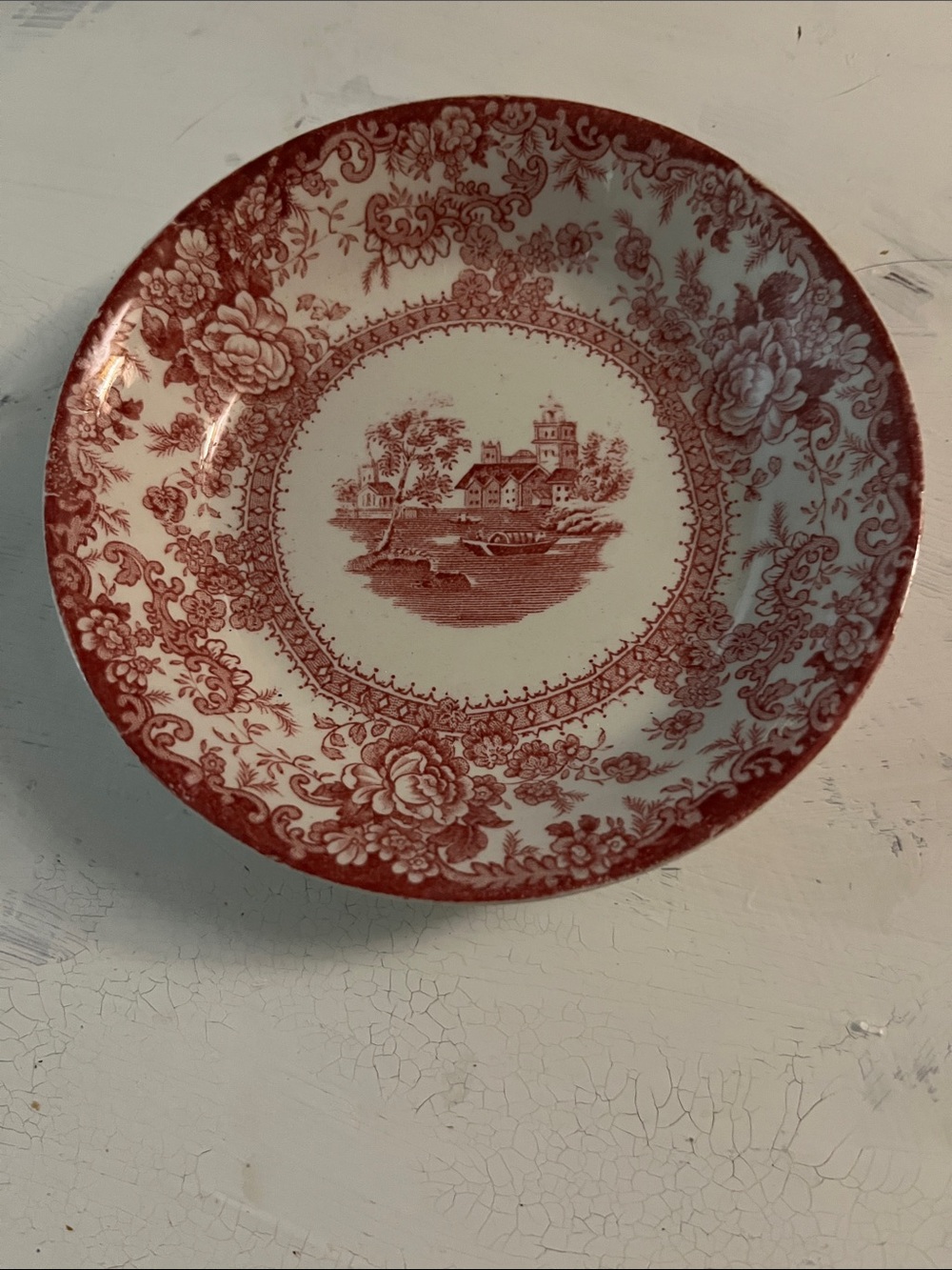 Red Transferware Decorative Bowl - Classic Home Dining Accent